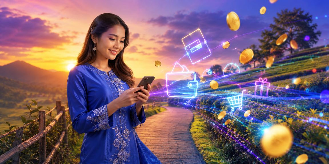 Pengguna Malaysia mengakses perlawanan langsung ss16 melalui telefon pintar berbaju kurung